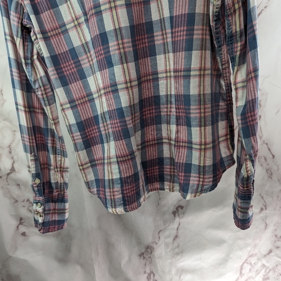 Ralph Lauren Top Women Medium Pink Blue Denim Supply Plaid Button Cowgirl Pearl - Picture 7 of 12